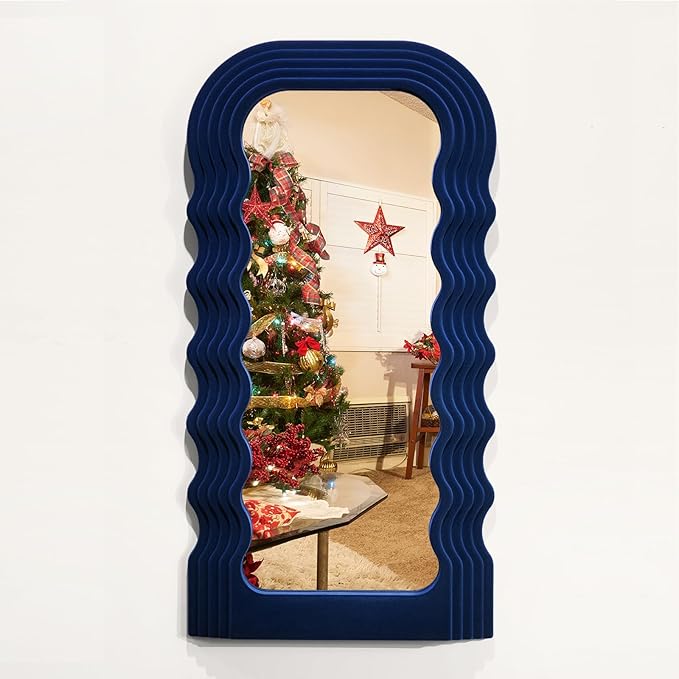 Funky Wall Mirror Decor for Hallway Entryway, 14x28 Asymmetrical Decorative Mirrors for Home Office Living Room, Maximalist Home Decor for Housewarming Christmas Wedding Gift (Dark Blue)