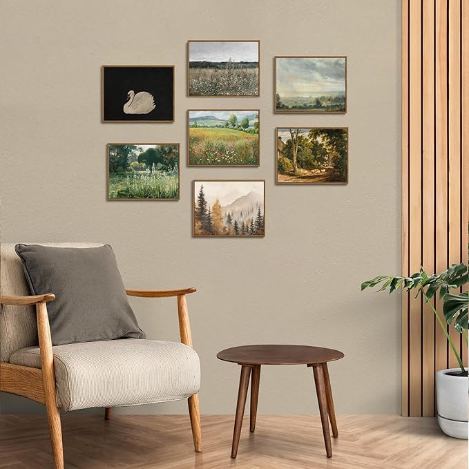 OIQArtOIQ Vintage Framed Wall Art Pastoral Landscape Canvas Art Prints Rustic Farmhouse Pictures Wall Decor Modern Cottagecore Paintings Artwork For Bedroom Kitchen Bathroom Office Living Room