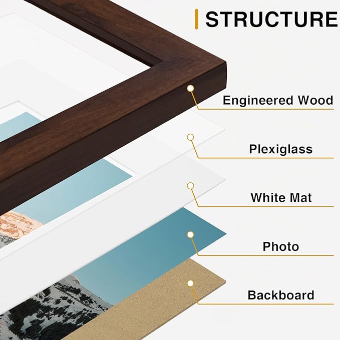 Vittanly 12 Pack Picture Frames Collage Wall Decor for Mounting or Tabletop Display, Gallery Wall Frame Set for Family, Multi Sizes Including 8x10, 5x7, 4x6, Light Brown