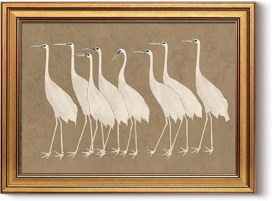 InSimSea Gold Framed Canvas Prints Wall Art, Vintage Bathroom Decor, Classical Cranes Animals Paintings Farmhouse Wall Decor Aesthetic, Retro Pictures for Bedroom Living Room Shelf, 12x16inch