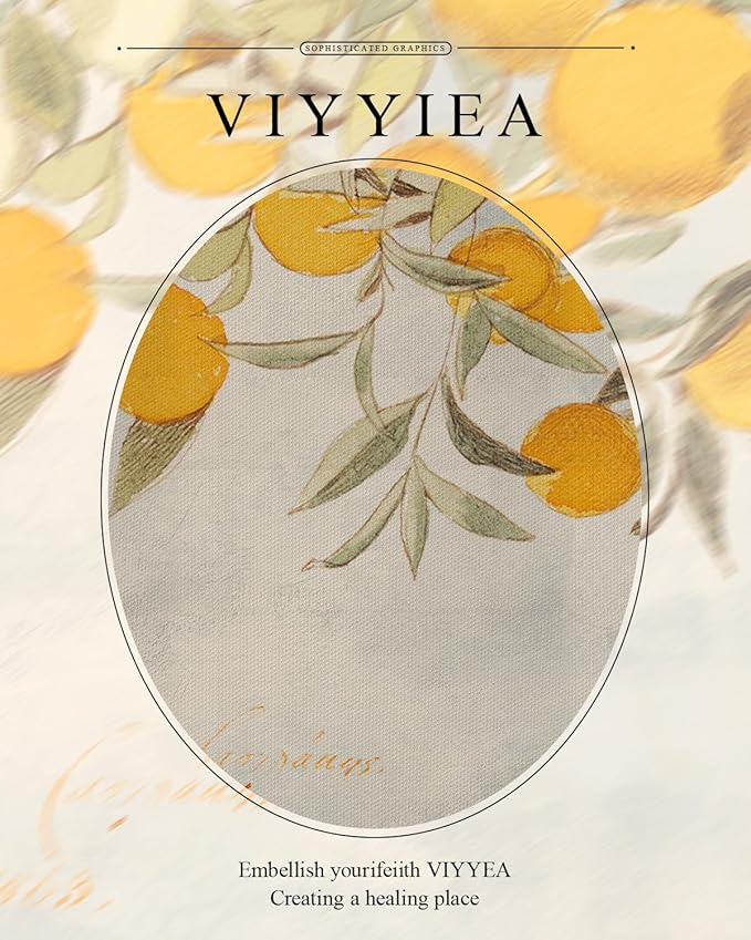 VIYYIEA Gold Framed Vintage Botanical Citrus Fruits Canvas Wall Art, Mediterranean Orange Tree Branch Illustration for Kitchen or Dining Room | Lightweight No Glass, Classic Decor | 11x14 Inch