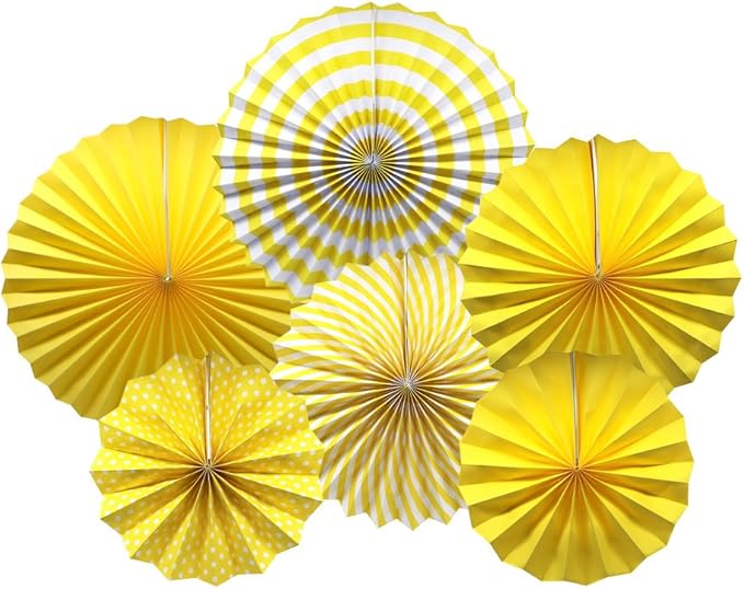 ADLKGG Hanging Paper Fans Decorations (16", 12", 8"), Tissue Paper Rosettes for Birthday Party, Wedding, Graduation, Baby Shower, Reusable Fiesta Wall Decor & Photo Backdrop (Mixed Patterns), 6 Pcs