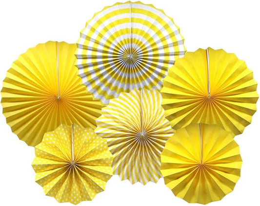 ADLKGG Hanging Paper Fans Decorations (16", 12", 8"), Tissue Paper Rosettes for Birthday Party, Wedding, Graduation, Baby Shower, Reusable Fiesta Wall Decor & Photo Backdrop (Mixed Patterns), 6 Pcs