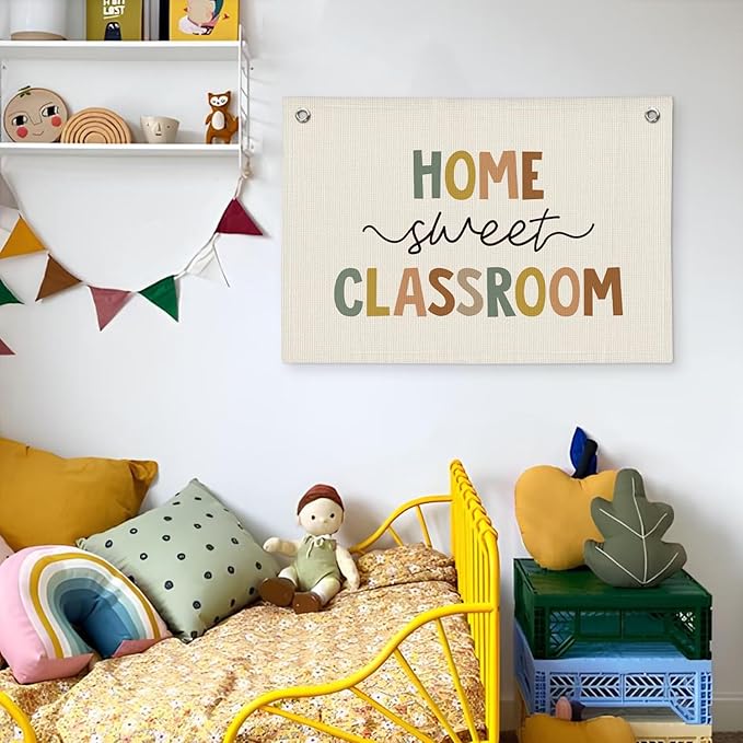 Classroom Decor, Inclusive Classroom Welcome Boho Linen Banner Wall Hanging Banner Flag Decor for Homeschool Nursery