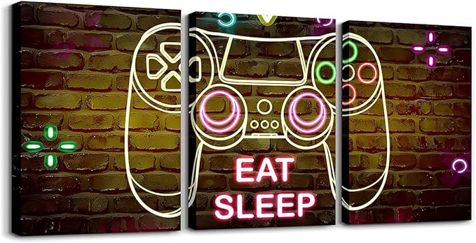 Feelyou Gamer Office Wall Decorations Artwork Posters 12" x 16" 3 Piece Gaming Canvas Wall Art for Living Room for Boys Girls Children Gamepad Picture Wall Decor Game Wall Painting
