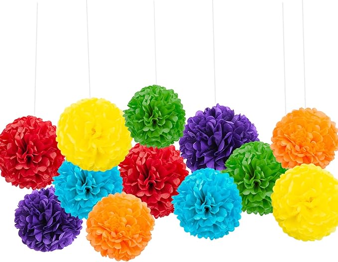 We Moment Rainbow Tissue Hanging Paper pom poms Decorations,Colour Tissue Hanging Paper Pom Poms Flower Ball Wedding Birthday Rainbow Party Baby Shower Decorate，6 Colors of 12 Inch, 10 Inch