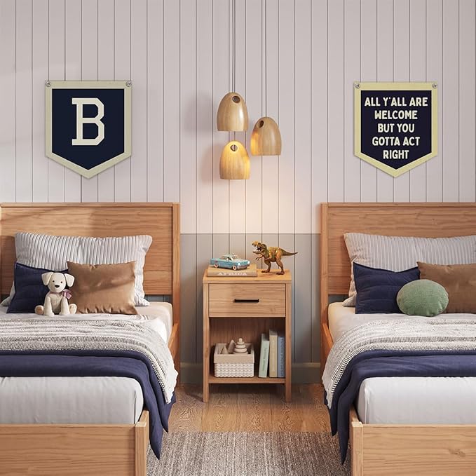 Lacama Toddler Boys Room Decor Name Pennant Flag, Personalized Baby Gifts，Vintage Baby Boy Nursery Wall Art,Baby Boy Gifts, Name Sign for Toddler Bedroom Playroom Kidsroom,Letter B 12x14 in