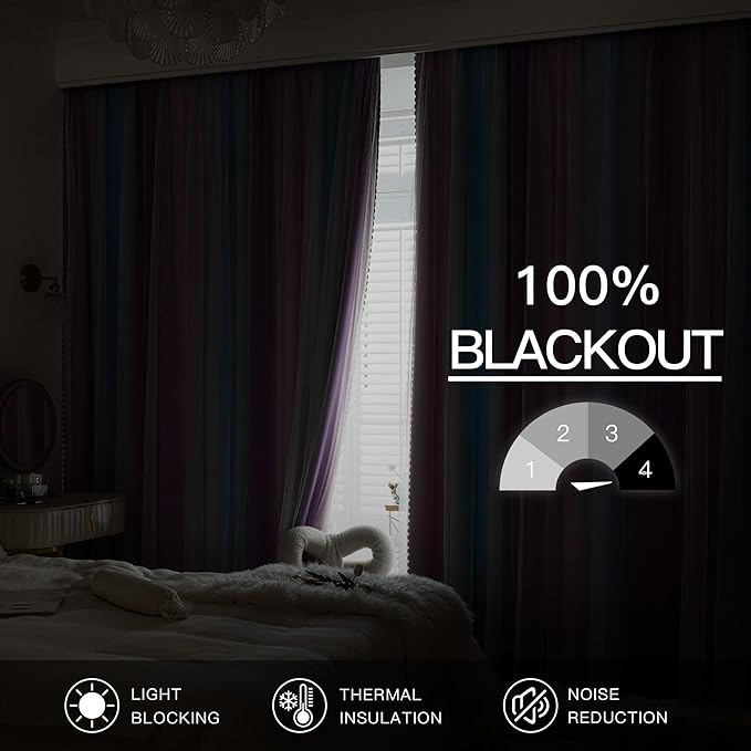 XiDi Kids Blackout Curtains with Sheer Overlay 84 Inches Long 2 Panels for Girls Bedroom Nursery Rainbow Pink Purple Blue Double Layer Curtains Unicorn Princess Theme Home Decor Grommet W34 x L84