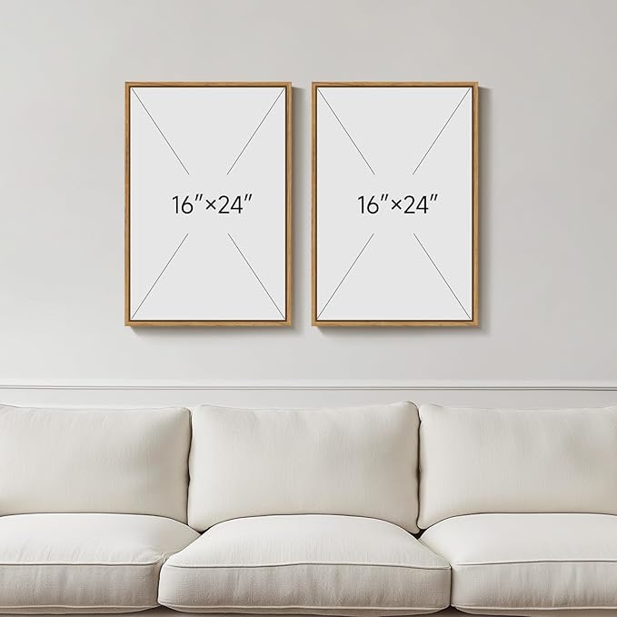 Framed Boho Sun and Moon Wall Art for Room Decor, Set of 2 Desert Cactus Landscape Artwork, Mid Century Modern Bohemian Paintings Prints for Living Room Bedroom Office Hallway Wall Decor, 16x24 Inch