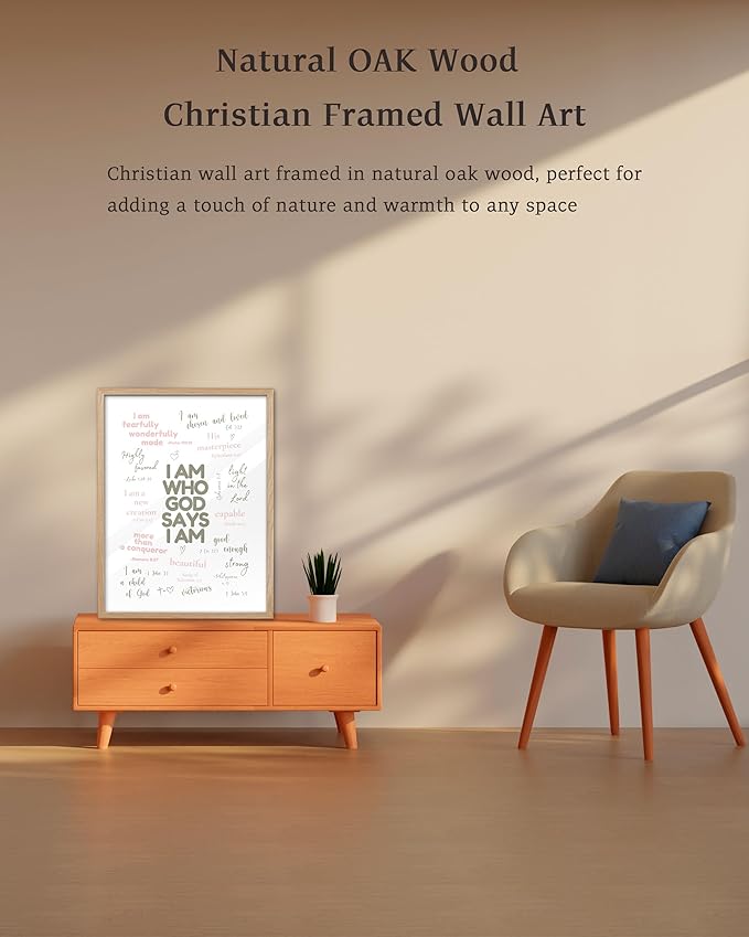 KensTro Christian Bible Verse Framed Wall Art, 12x16 in Sage and Pink Scripture Canvas Wall Art Prints,Godly Identity Poster for Christian Teen Girl Gifts Trendy Stuff Room Decor Set of 1