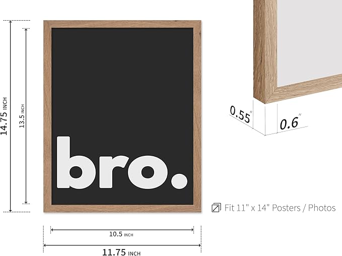 Poster Master Vintage Typography Poster - Retro Minimalist Print - Bro, Black and White, Simple, Plain - Gift for Friend, Boy, Men - Wall Decor for Bedroom, Dorm, Office, 11x14 Beige Framed