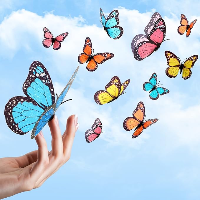 Chuangdi 48 Pcs Colorful Monarch Butterfly Decorations 3 Size Fake Butterflies Realistic Butterfly Craft Artificial Mariposas Wall Decor for Craft Wedding Home Birthday Party (3.2inch,4inch,4.7inch)