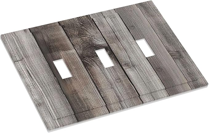 Decorative Switch Plates Vintage Brown Gray Wood Texture 3 Gang Wall Plate Triple Toggle Light Switch Cover Faceplate Electrical Wall Panels For Farmhouse Cabin Decor