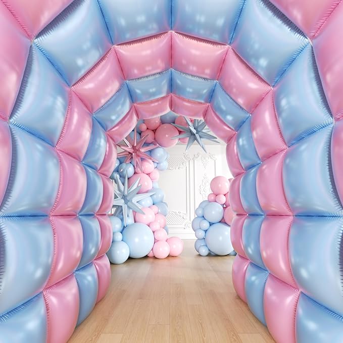 36pcs Pink and Blue Square Foil Balloons Wall Backdrop with 147pcs Balloon Garland Arch Kit, Double Sided Balloons for Princess Birthday Boy or Girl Gender Reveal Baby Shower Party Decorations