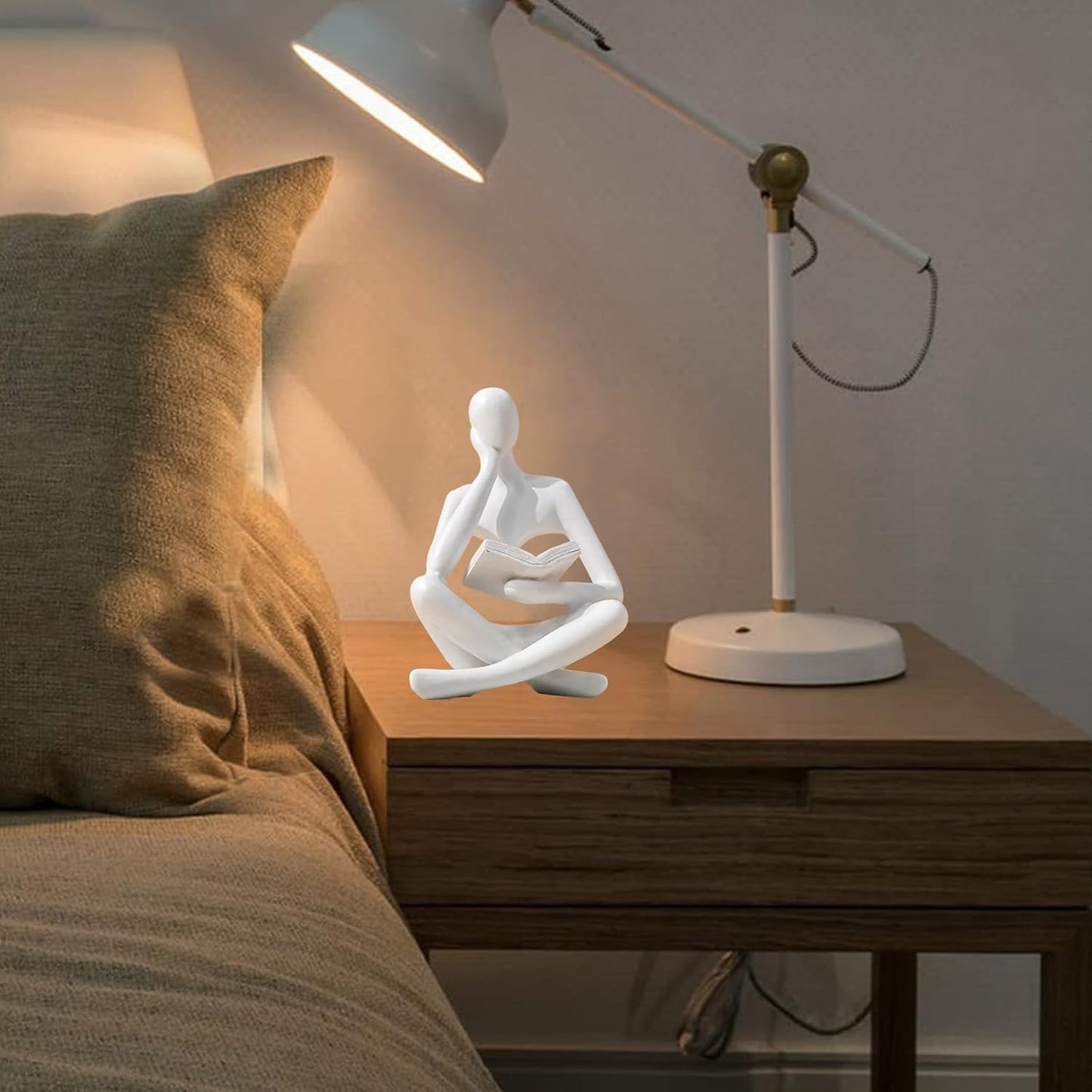 Bookshelf Decor Thinker Statue - Abstract Style Thinker Sculptures Modern Aesthetic Figurine Decoration Statues for Home Decor-Zuo Si-White