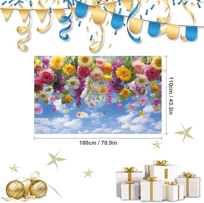 Spring Flower Backdrop 71'' x 43'' Hello Spring Banner Flower Backdrop Decorations for Photography Background Photo Prop Booth Party Decor