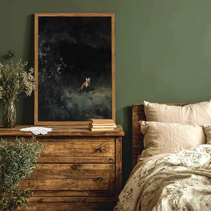 Framed Vintage Wall Art, Cottagecore Fox Wall Decor Paintings, Rustic Forest Animal Landscape Pictures Canvas Prints Country Farmhouse Home Decor for Living Room Bedroom 16x24 inch