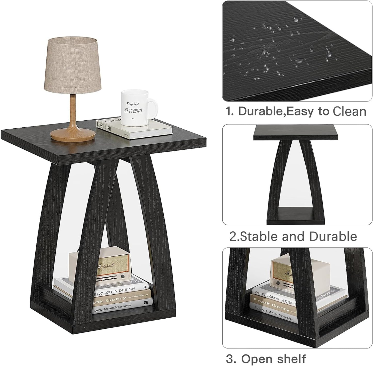 End Tables Living Room, Side Table Beside Sofa, Nightstand for Bedroom, Couch Side Table with Shelf, Modern End Table for Living Room, Black End Table