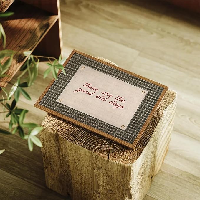 Framed These Are The Good Old Days Wall Art, Vintage Family Inspirational Quote Pictures Wall Decor, Retro Green Gingham Paintings Prints Motivational Home Decor for Living Room Bedroom 16x24 inch