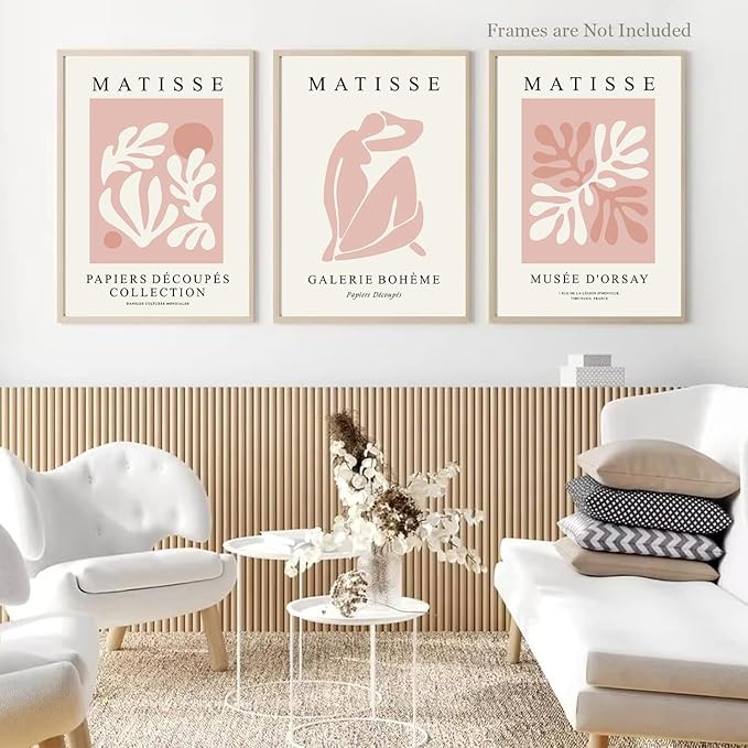 Djmwtb Matisse Abstract Canvas Wall Art Set of 3 Pink Flower Market Poster Prints Modern Aesthetic Pictures Minimalist Wall Decor Painting for Living Room Bedroom Bathroom 16"x24"x3 Unframed