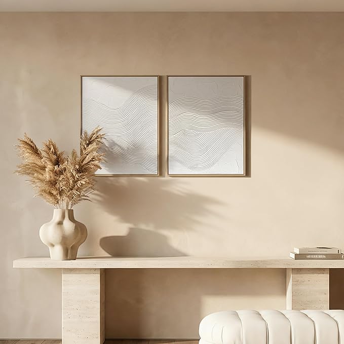 Artiluxy 3D Minimalist Textured Wall Art Set of 2 – 16×20 in Neutral Sculptural Canvas for Living Room Bedroom Home Decor
