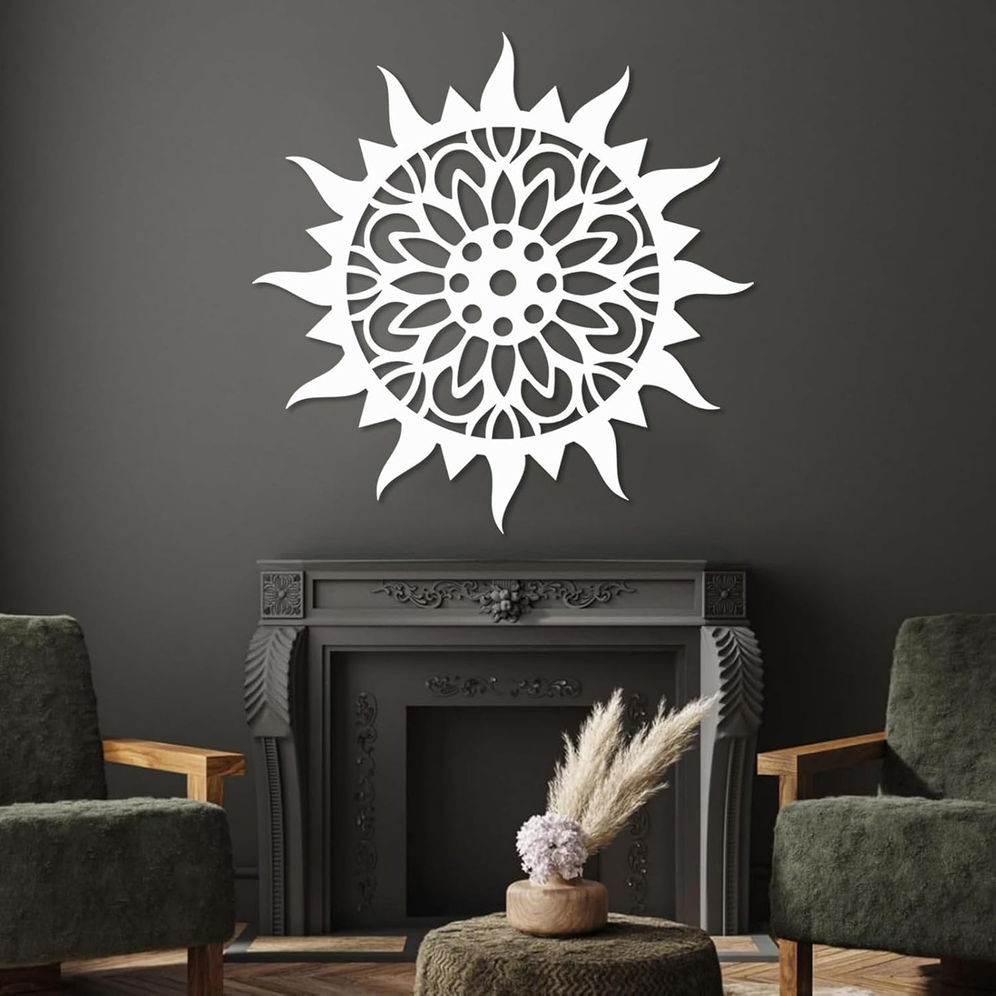 Sunburst Metal Wall Decor, Metal Sun Wall Decor, Metal Sun Flower Wall Art, Outdoor Metal Sun Wall Art, Sun Burst Wall Decor, Home Decor, Patio Decor, Wall Art for Living Room, Bedroom (White, 35"x35"|90x90cm)