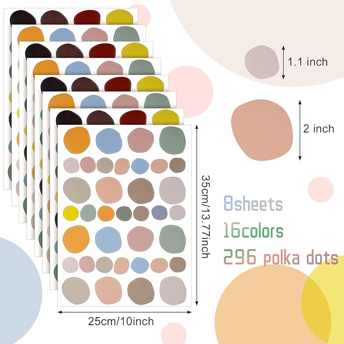 Epakh 296 Pcs Polka Dots Wall Decal Boho Rainbow Kids Playroom Wall Decor Gifts, Colorful Nursery Room Bedroom Classroom Watercolor Decal Art, Peel and Stick Modern Decor Sticker(Dark Colors)