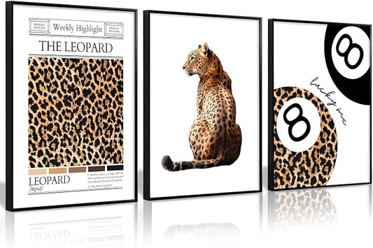 Lhoiplme Trendy Leopard Wall Art Cheetah Print Canvas Wall Decor 8 Ball Poster Preppy Room Aesthetic Pictures Funky Coquette Vintage Prints Y2k Fashion Lucky Posters for Bedroom 12x16x3 Inch Unframed