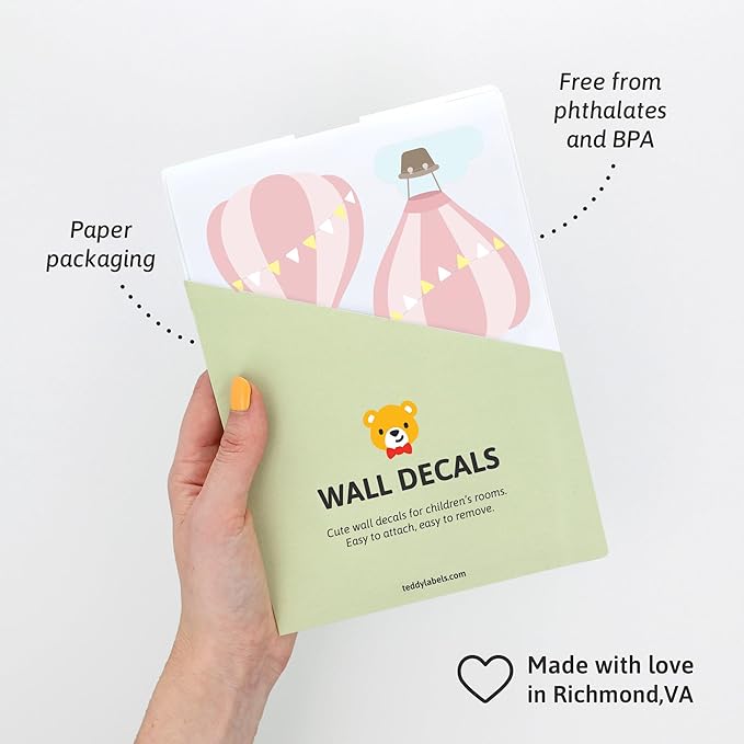 Hot Air Balloons - Easy-to-Apply & Removable Wall Stickers: Transform Your Toddlers Bedroom with Durable, Vibrant Peel-and-Stick Wall Decor – Stickers for Kids