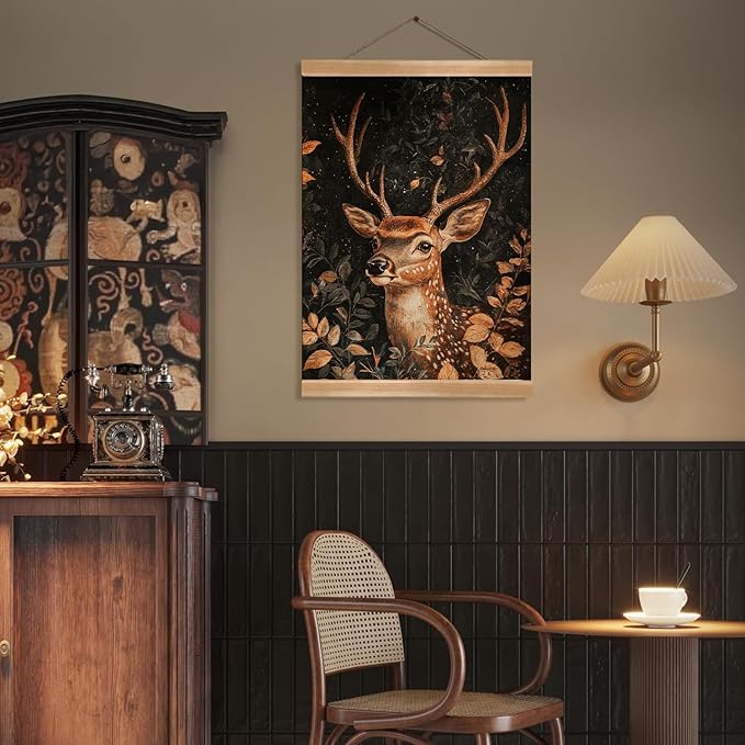 ZTGDA Vintage Deer Poster – William Morris Inspired Buck Wall Art, Gothic Animal Canvas Painting, Mid-Century & Dark Academia Decor for Office or Home, Best Father Day Gift (Deer-02)