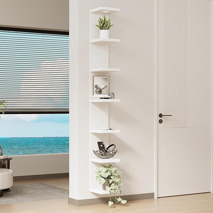 Versatile 7 Tier Wall Shelf Unit,White Lack Wall Shelf,Display Floating Shelf with LED Remote Control Light
