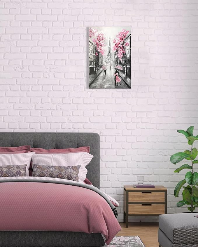 YPY Abstract Paris Canvas Wall Art: Pink and Grey Room Decor for Teen Girls Black White Artwork Eiffel Tower Picture Print Painting Paris Decor for Bedroom Bathroom 10" x 15"