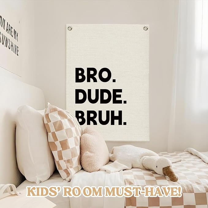 Boys Room Decor,Playroom Wall Decor, Bro Dude Bruh Wall Hanging Pennant Flag Banner Decor for Nursery Classroom Playroom Kids Room, Playroom Essentials