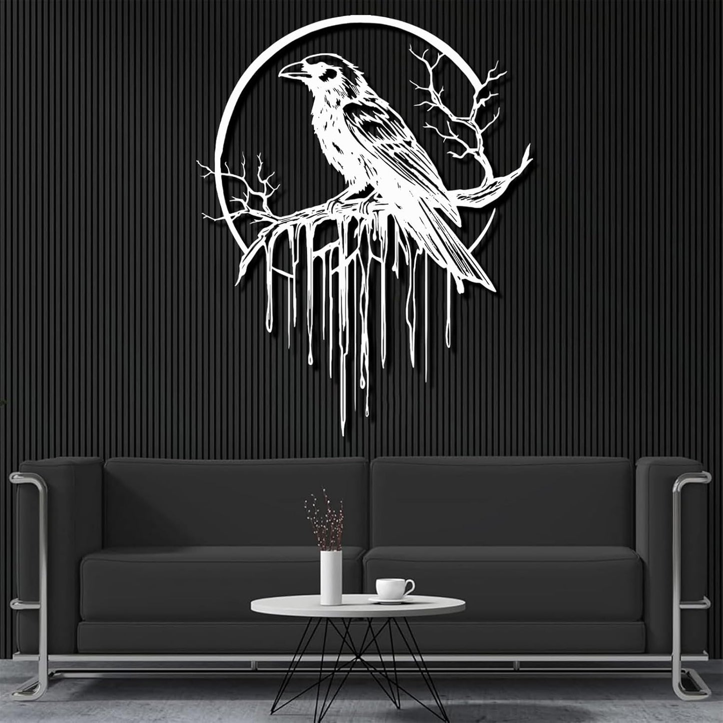 Crow Metal Wall Decor, Raven Wall Art, Large Gothic Raven Decor Hangings, Bird Wall Decor, Metal Tree Branch Decor, Ravens Sign, Raven Art for Living Room (Black, 31"x25" | 80x64cm, metal wall art)