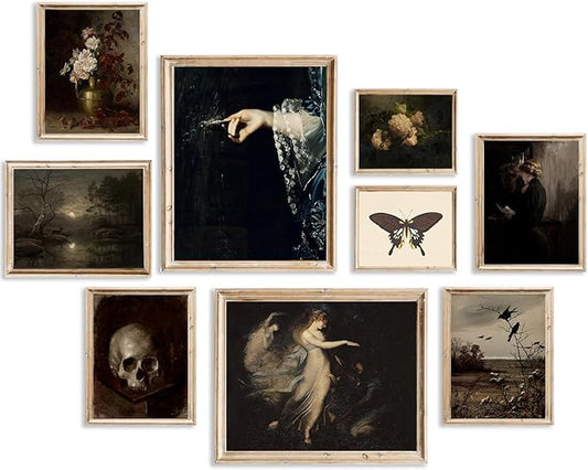 KBKBART Dark Academia Room Decor, Victorian Gothic Home Decor, Vintage Moody Wall Art Prints for Wall, Creepy Goth Posters for Room Aesthetic, Witchy Gallery Decor for Halloween Dorm Bathroom Decor-UNFRAMED