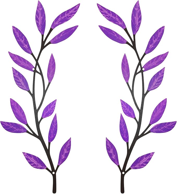 AHYS Metal Tree Leaf Wall Decor 2 PCS Rustic Vine Branch Leaf Wall Art for Living Room Bedroom Bathroom Decorations - Purple