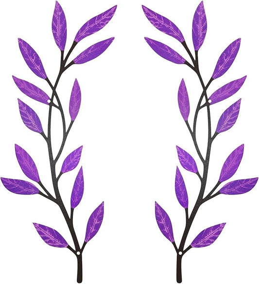 AHYS Metal Tree Leaf Wall Decor 2 PCS Rustic Vine Branch Leaf Wall Art for Living Room Bedroom Bathroom Decorations - Purple