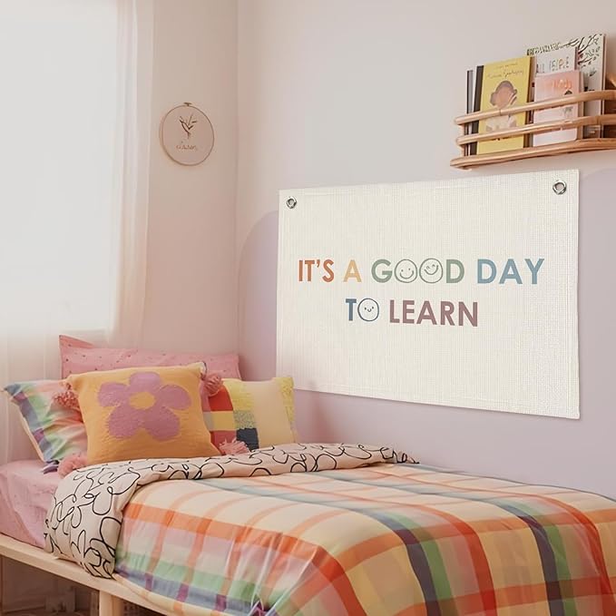 Classroom Decor Banner, Teacher Gifts, Cute Boho Neutral Classroom Must Haves Wall Decor, Inspirational Linen Canvas Banner Flag