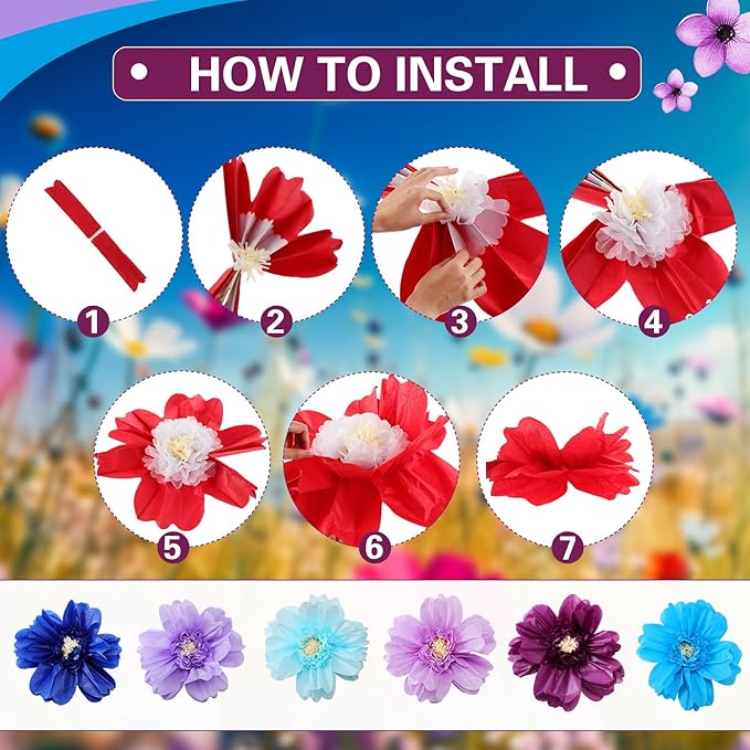 Crowye 12 Pcs Large Colorful Tissue Paper Flowers Decorations 20" Giant Fiesta Craft Crepe Paper Flowers for Wall Decor Backdrop Mexican Wedding Birthday Carnival Party (Multicolor)