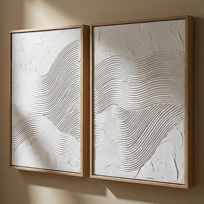 Artiluxy 3D Minimalist Textured Wall Art Set of 2 – 16×20 in Neutral Sculptural Canvas for Living Room Bedroom Home Decor