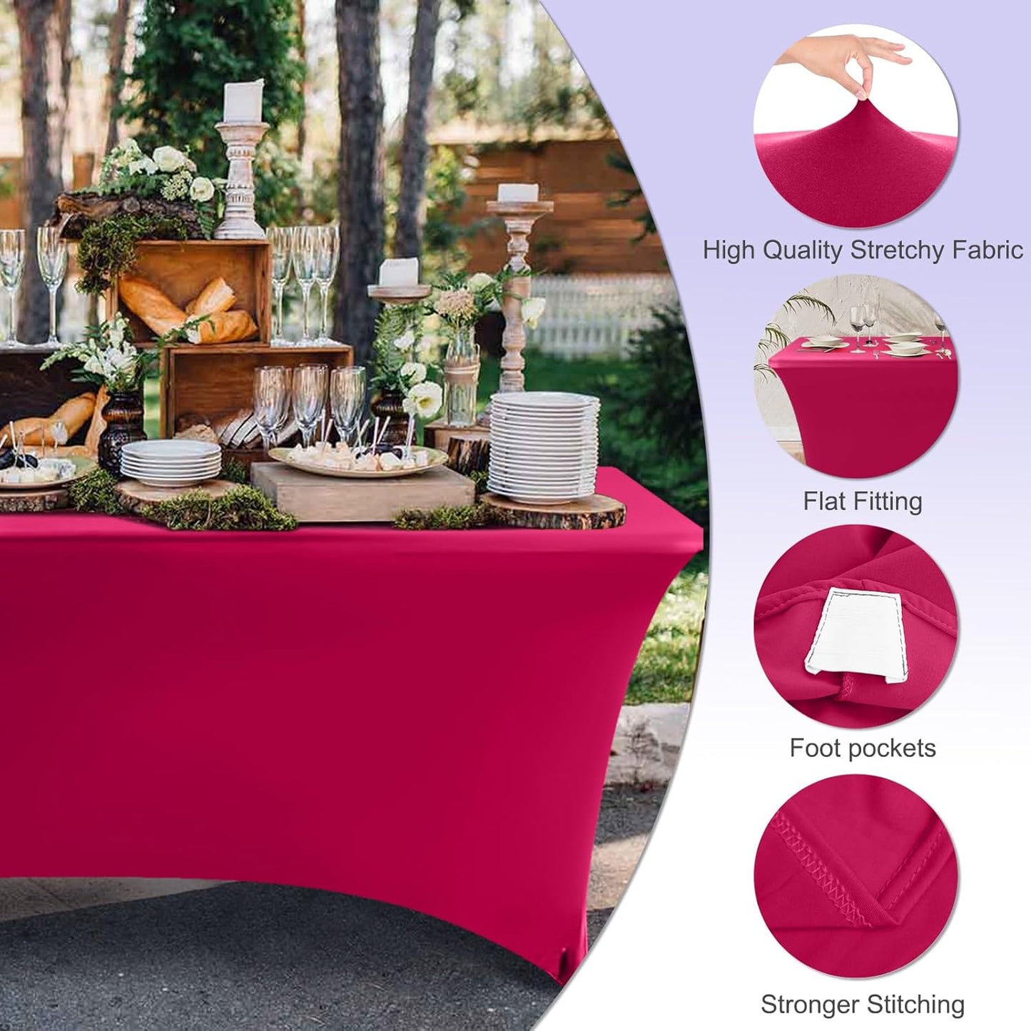 ABCCANOPY 6 FT Spandex Table Cover Stretch Fitted Wrinkle Resistant Tablecloth Reuse for Rectangular Folding Table Patry Event Wedding Banquet Protector Magenta