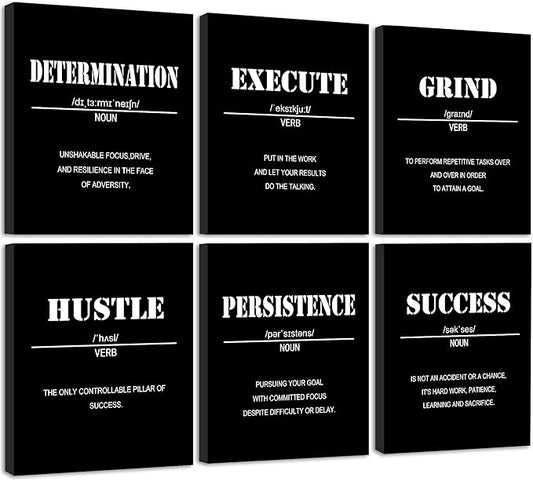 KUVIOKE Motivational Wall Art Inspirational Quotes Framed Wall Decor Encouraging Office Prints Positive Affirmations Sayings for Classroom Bedroom Living Room Ready to Hang Set of 6, 8x10in (Framed)