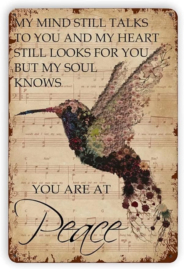 Hummingbird Metal Tin Sign You are at Peace Retro Vintage Bird Wall Decor Home Bedroom Bar Cafe Farm 8x12 Inch