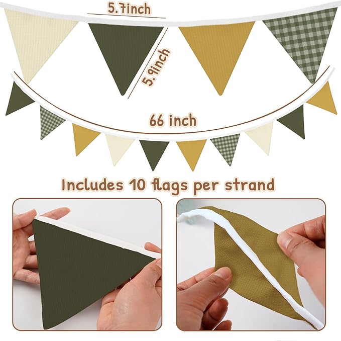 Lacama Nursery Wall Decor Sage Green Pennant Banner Flags, Toddler Boy Room Decor，Retro Green Checkered Garland Triangle Banners,Toddler Boy Room Decor, Bunting Flags for Shower Birthday Party