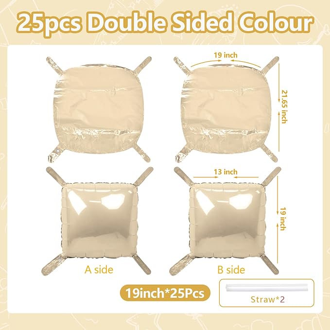 NISOCY 25PCS Beige Square Foil Balloons Wall Backdrop Double Sided Sand White Balloon Arch Kit for Birthday Baby Bridal Shower Wedding Engagement Gender Reveal Party Decoration