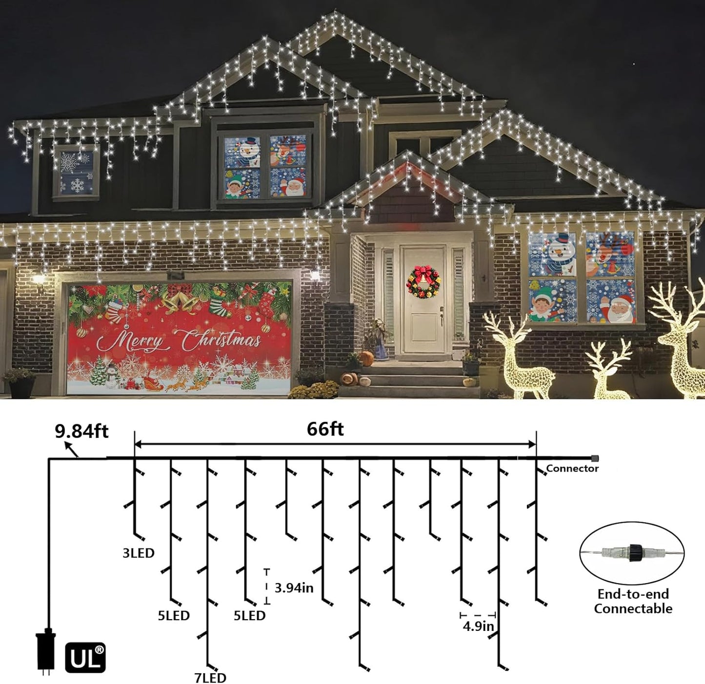 QITONG 800 LED Icicle Lights White