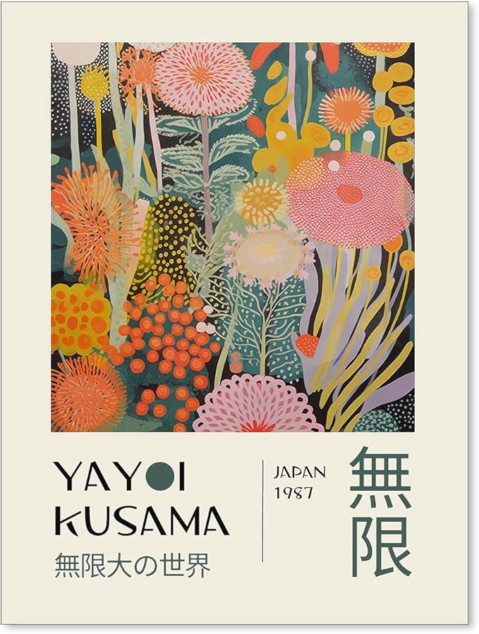 Abstract Yayoi Kusama Posters Japanese Wall Art Vintage Tokyo Aesthetic Prints Yayoi Kusama Inspired Japanese Gallery Wall Art for Stylish Room Bedroom Living Room Decor 8x10in Unframed