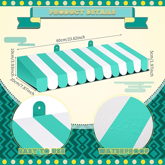 Boao 4 Pack Circus Awning Decoration 3D Stripe Cardboard Awning Carnival Wall Decor Circus Party Favors for Lemonade Stand Bakery Ice Cream Truck Bulletin Board Decor(White and Green)