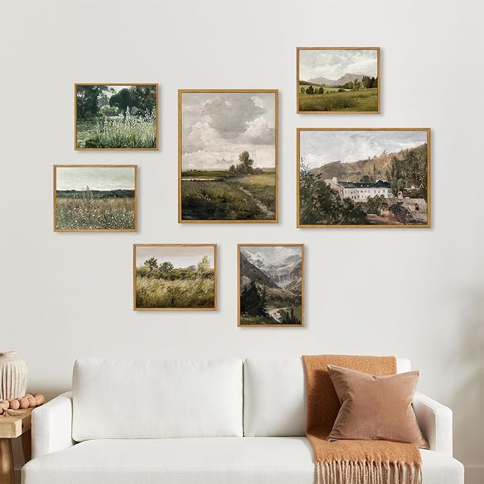 KBKBART Framed Wall Art Vintage Decor, Vintage Meadow with Flowers Oil Painting, Classical Canvas Artwork, Scenery Art Prints for Bedroom Living Room, Bathroom Wall Decor, Gallery, Gifts for Friends or Family (8"x10")