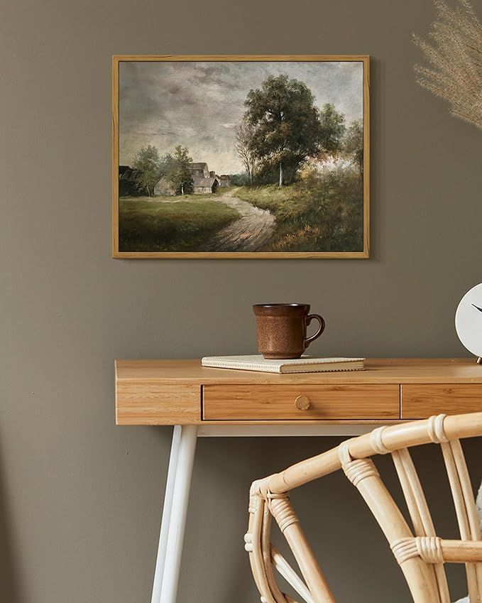 SHENIFY Vintage Landscape Framed Wall Art Rustic Cottage Countryside Farmhouse Decor Retro Painting for Kitchen Living Room Bedroom Bathroom - 11x14in Natural Framed